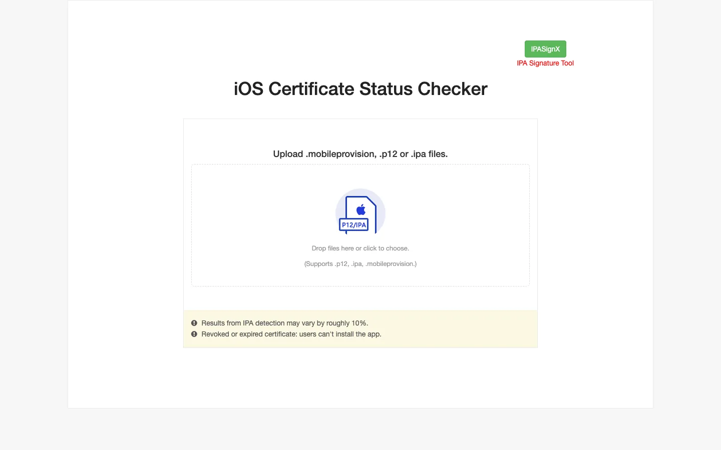 iOS certificate status checker screenshot