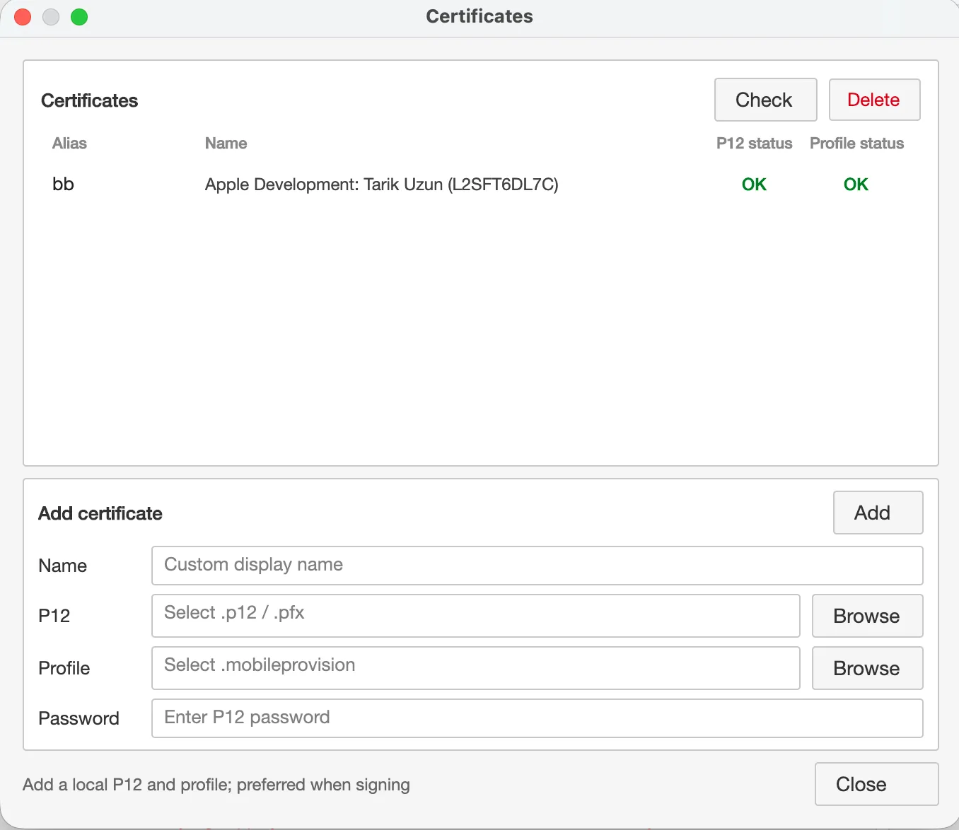 OSign desktop certificate manager
