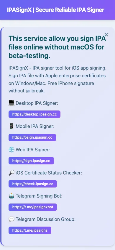 IPASignX web signer on mobile