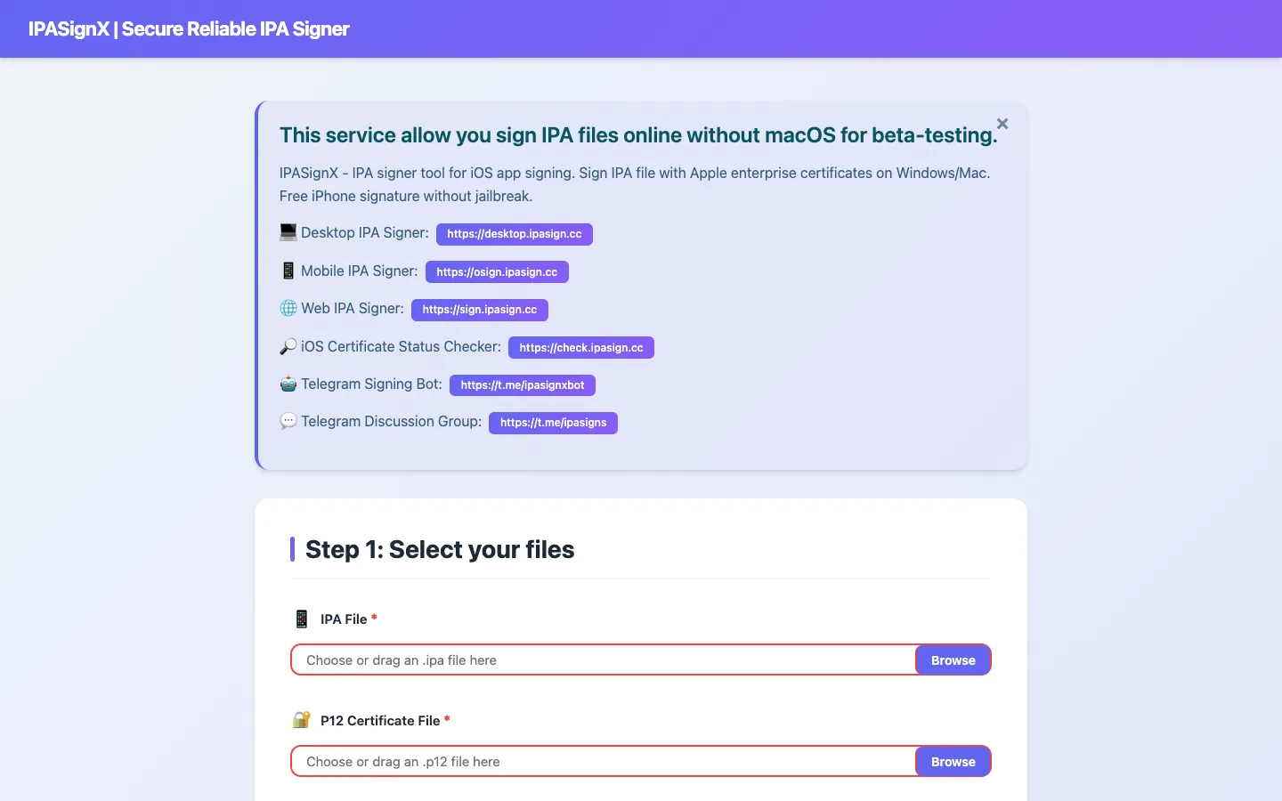 IPASignX web IPA signer screenshot